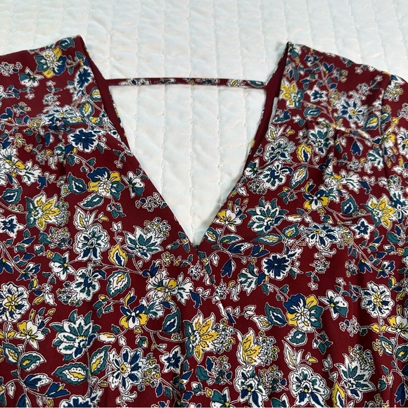 DR2 Floral Dress Doble V-Neck Tie Waist Cap Sleeve With Pockets and Side Zipper - Picture 10 of 16